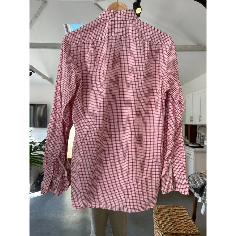 J CREW Light Weight Red Gingham Button Up Dress Shirt Cotton Small Stretch